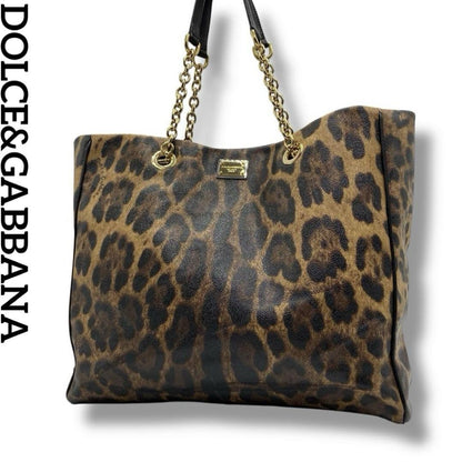 Dolce & Gabbana Hand Bag Tote Purse Leopard PVC Leather Authentic