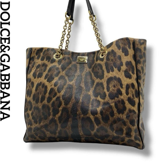 Dolce & Gabbana Hand Bag Tote Purse Leopard PVC Leather Authentic
