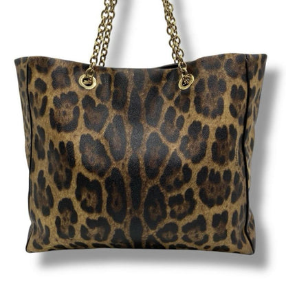 Dolce & Gabbana Hand Bag Tote Purse Leopard PVC Leather Authentic