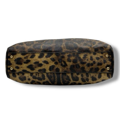Dolce & Gabbana Hand Bag Tote Purse Leopard PVC Leather Authentic