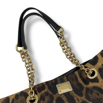 Dolce & Gabbana Hand Bag Tote Purse Leopard PVC Leather Authentic