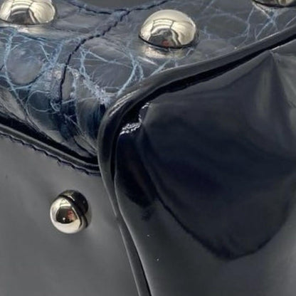 Dolce & Gabbana Hand Bag Tote Purse Patent Leather Navy Authentic