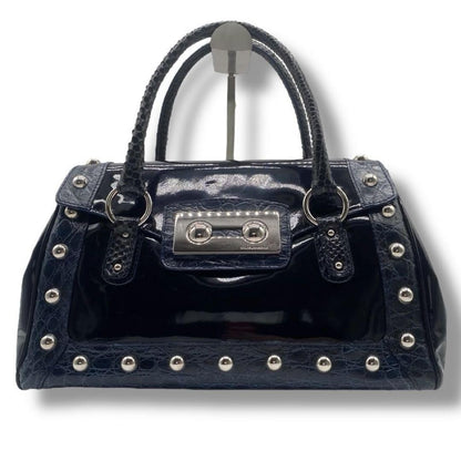 Dolce & Gabbana Hand Bag Tote Purse Patent Leather Navy Authentic