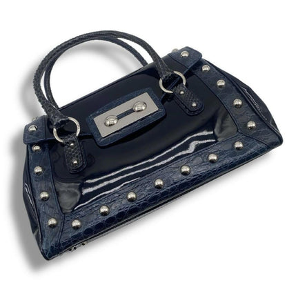 Dolce & Gabbana Hand Bag Tote Purse Patent Leather Navy Authentic