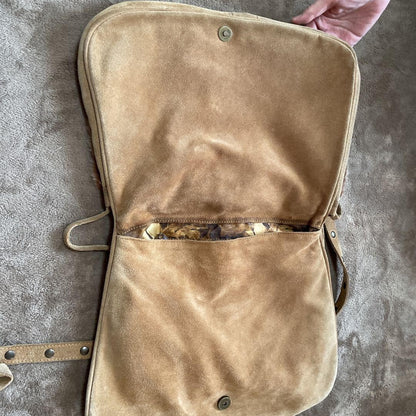 Dolce & Gabbana Shoulder Bag Purse Fur Suede Brown Authentic