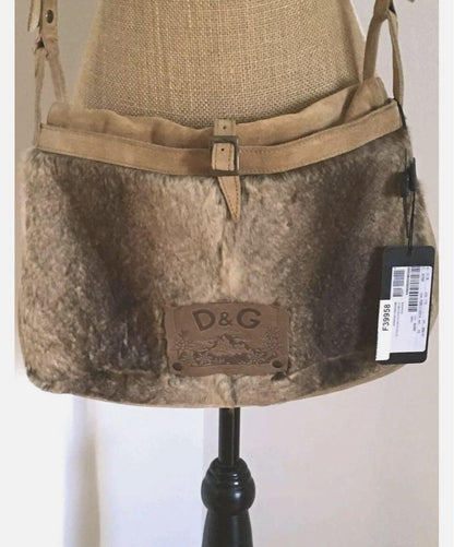 Dolce & Gabbana Shoulder Bag Purse Fur Suede Brown Authentic