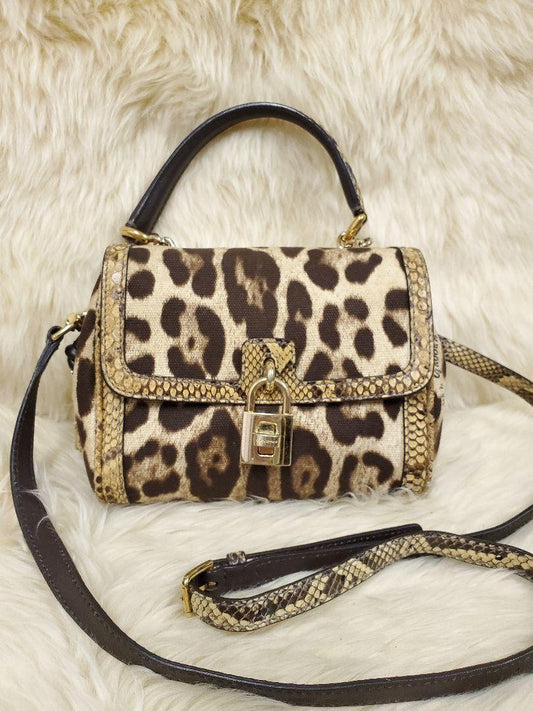 Dolce & Gabbana Shoulder Bag Purse Leopard Brown Beige Authentic