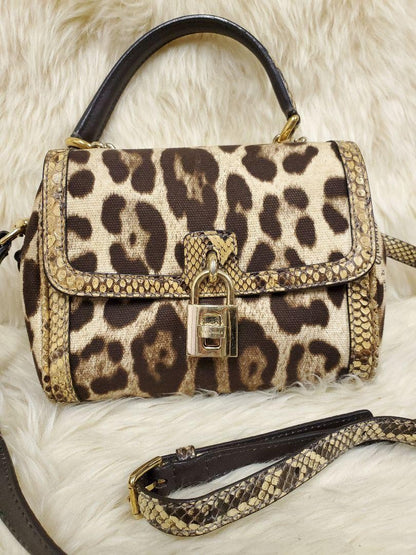 Dolce & Gabbana Shoulder Bag Purse Leopard Brown Beige Authentic