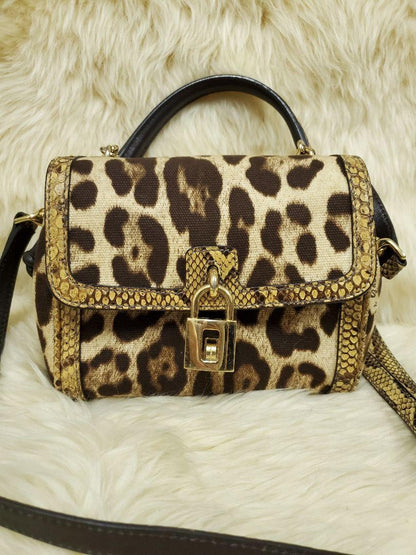 Dolce & Gabbana Shoulder Bag Purse Leopard Brown Beige Authentic