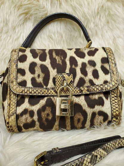 Dolce & Gabbana Shoulder Bag Purse Leopard Brown Beige Authentic