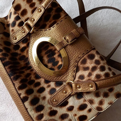 Dolce & Gabbana Hand Shoulder Bag Tote Purse Leopard Leather Authentic