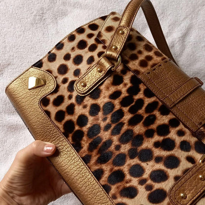 Dolce & Gabbana Hand Shoulder Bag Tote Purse Leopard Leather Authentic