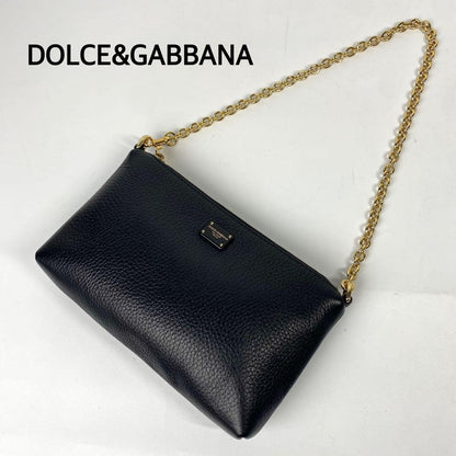 Dolce & Gabbana Accessory Pouch Hand Bag Tote Purse Leopard Leather Black Auth