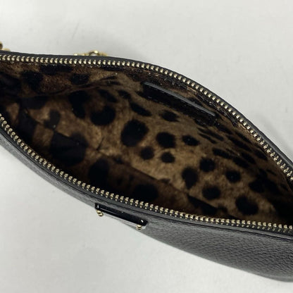 Dolce & Gabbana Accessory Pouch Hand Bag Tote Purse Leopard Leather Black Auth