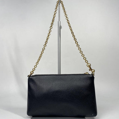 Dolce & Gabbana Accessory Pouch Hand Bag Tote Purse Leopard Leather Black Auth