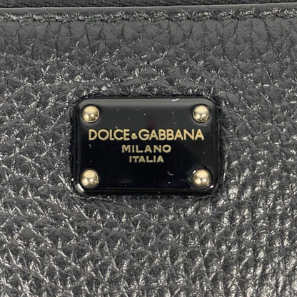 Dolce & Gabbana Accessory Pouch Hand Bag Tote Purse Leopard Leather Black Auth