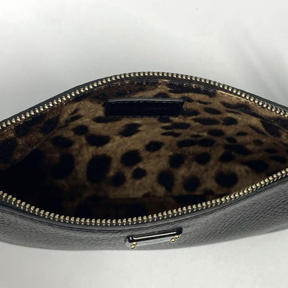 Dolce & Gabbana Accessory Pouch Hand Bag Tote Purse Leopard Leather Black Auth