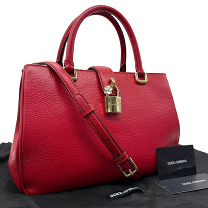 Dolce & Gabbana Hand Shoulder Bag Tote Purse 2way Leather Red Authentic