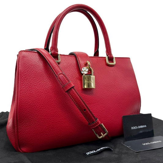 Dolce & Gabbana Hand Shoulder Bag Tote Purse 2way Leather Red Authentic