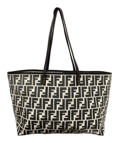 FENDI Hand Bag Tote Purse FF Zucca White Gray Authentic