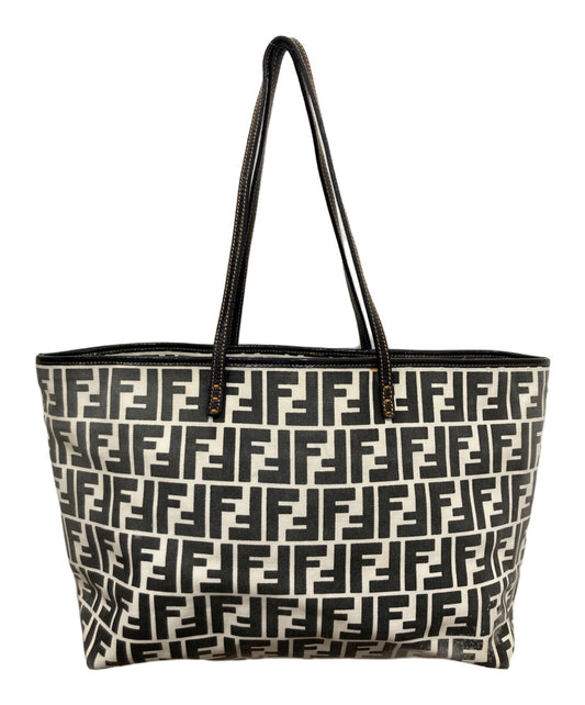 FENDI Hand Bag Tote Purse FF Zucca White Gray Authentic