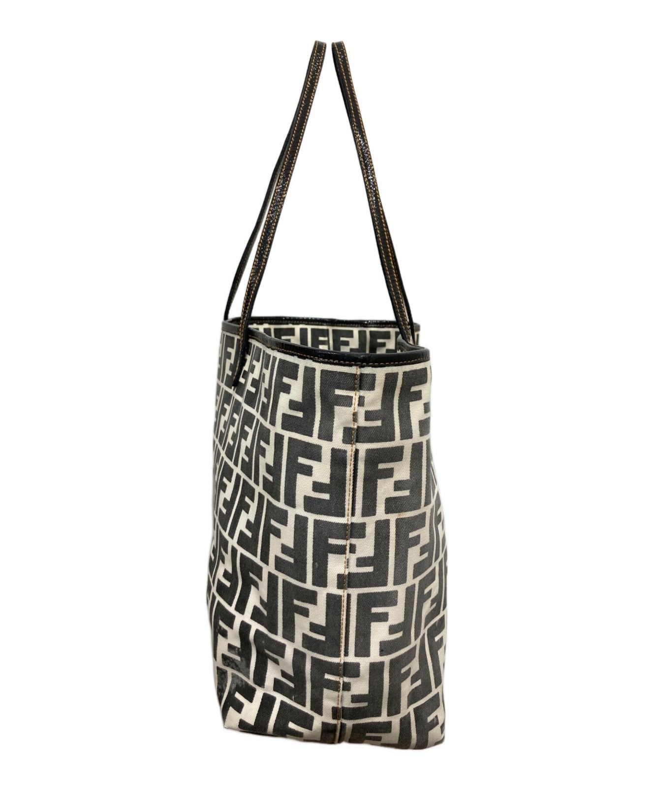 FENDI Hand Bag Tote Purse FF Zucca White Gray Authentic
