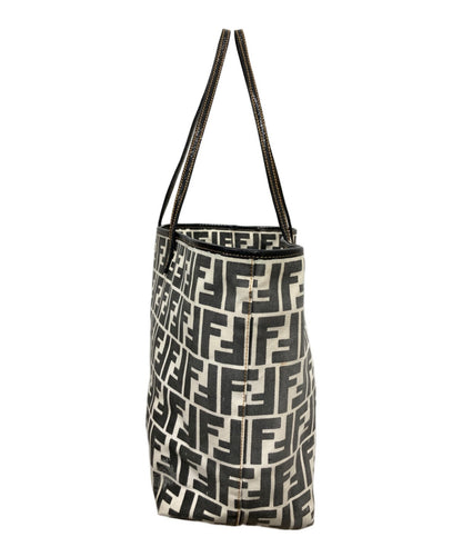 FENDI Hand Bag Tote Purse FF Zucca White Gray Authentic