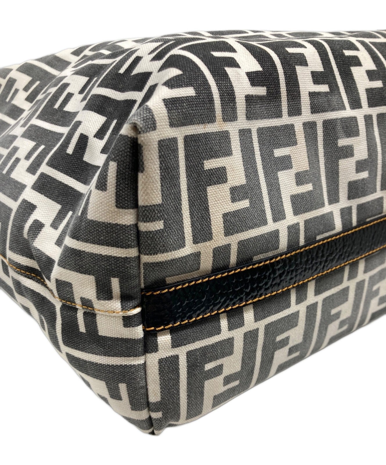 FENDI Hand Bag Tote Purse FF Zucca White Gray Authentic