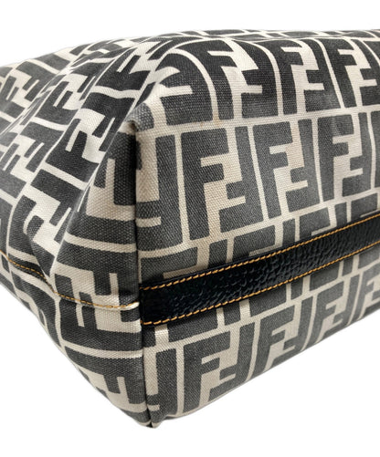 FENDI Hand Bag Tote Purse FF Zucca White Gray Authentic