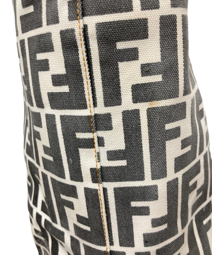 FENDI Hand Bag Tote Purse FF Zucca White Gray Authentic