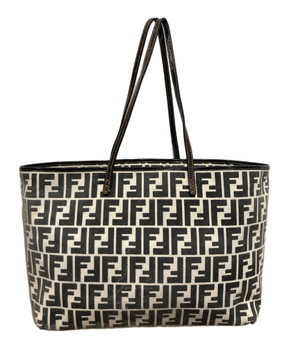 FENDI Hand Bag Tote Purse FF Zucca White Gray Authentic