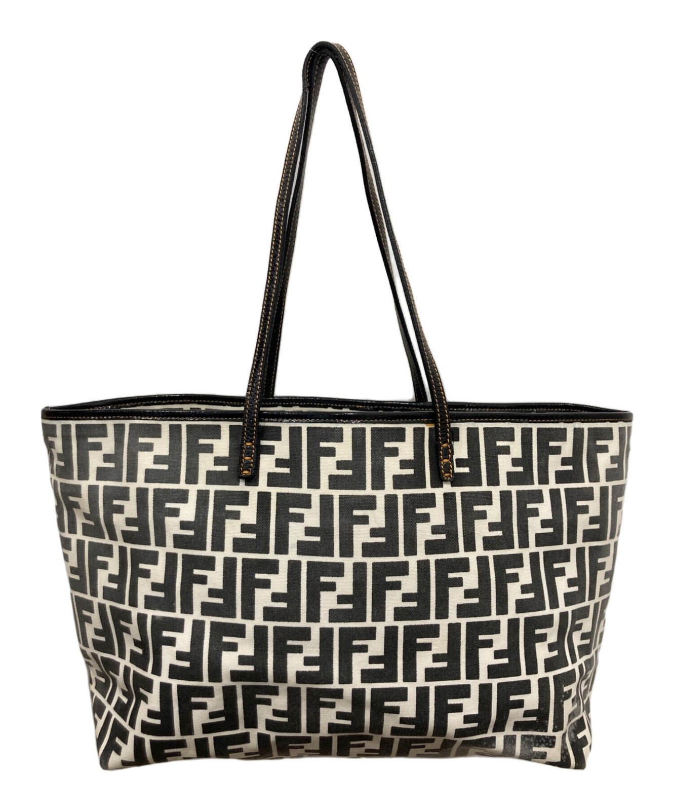 FENDI Hand Bag Tote Purse FF Zucca White Gray Authentic