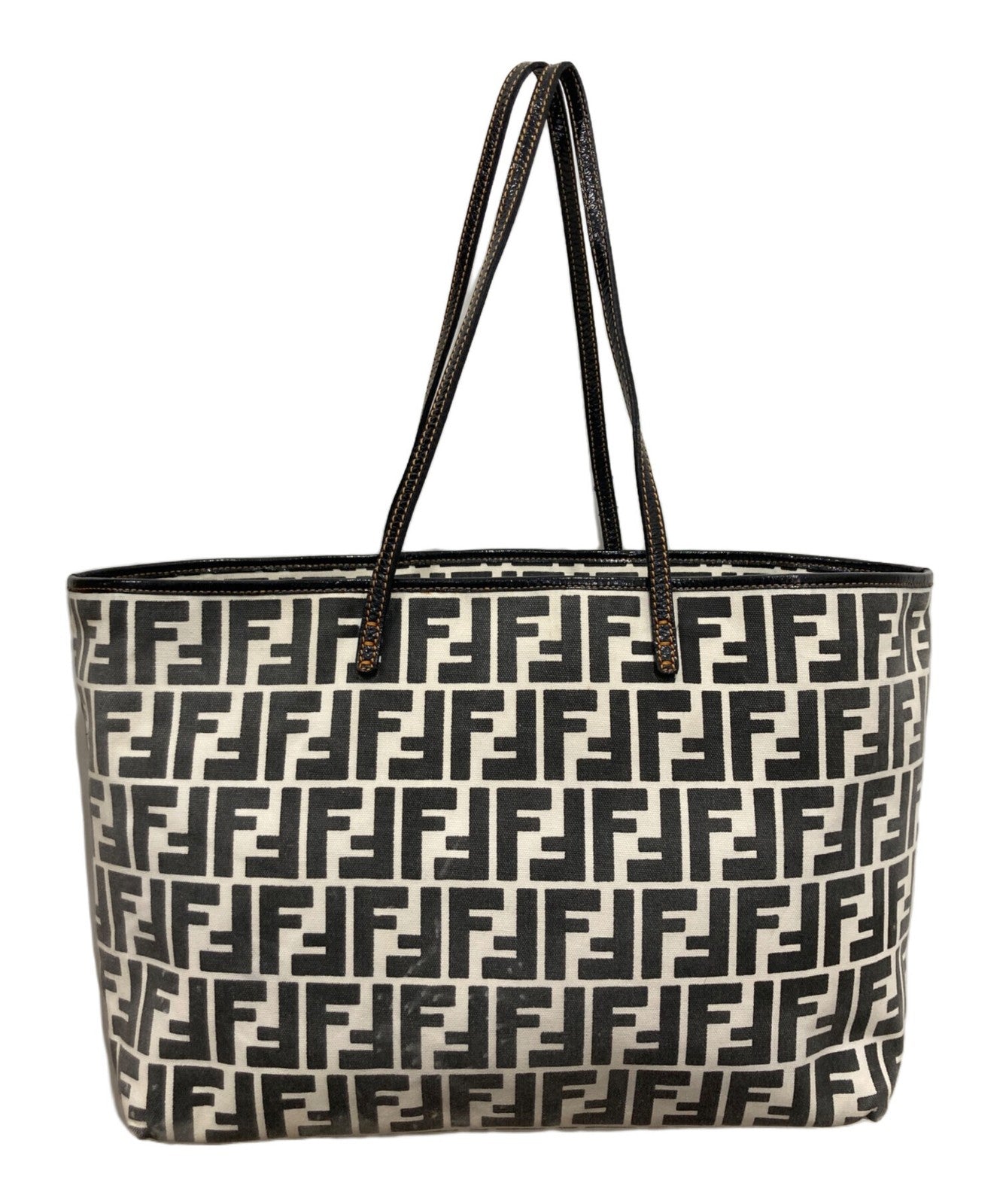 FENDI Hand Bag Tote Purse FF Zucca White Gray Authentic