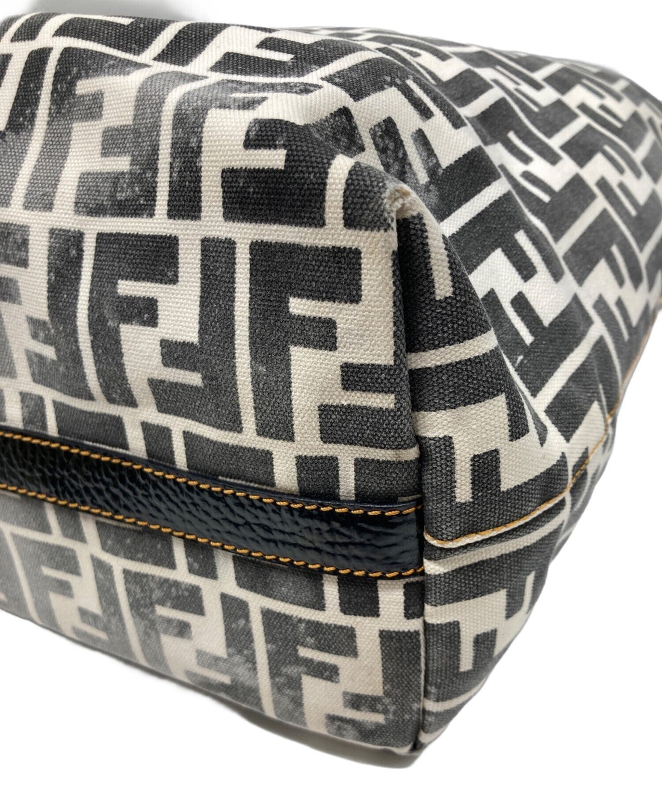 FENDI Hand Bag Tote Purse FF Zucca White Gray Authentic
