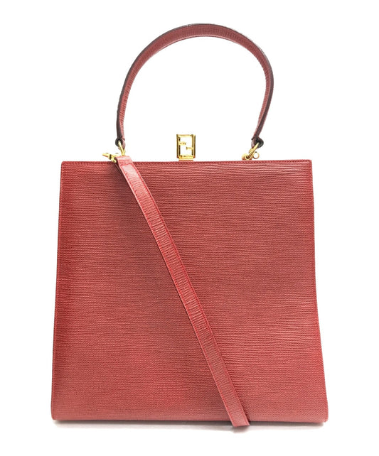 FENDI Hand Shoulder Bag Tote Purse 2way FF Red Authentic