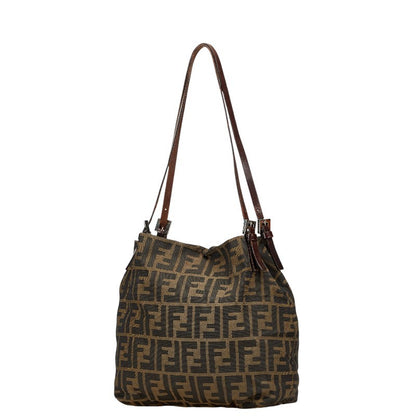 FENDI Hand Shoulder Bag Tote Purse FF Zucca Nylon Leather Khaki Brown Authentic