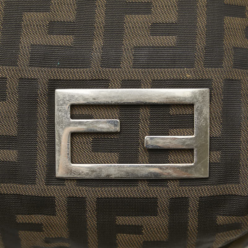 FENDI Hand Shoulder Bag Tote Purse FF Zucca Nylon Leather Khaki Brown Authentic