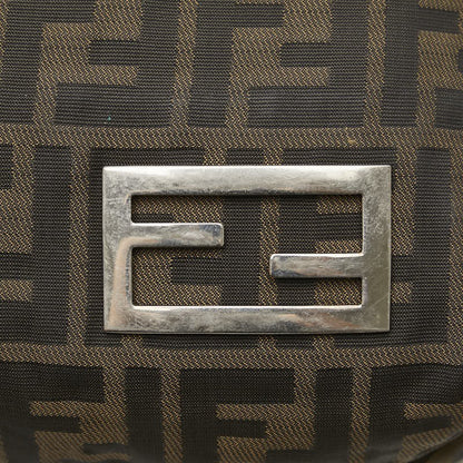 FENDI Hand Shoulder Bag Tote Purse FF Zucca Nylon Leather Khaki Brown Authentic