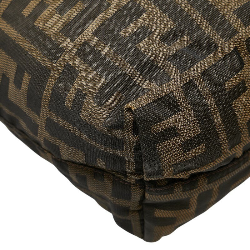 FENDI Hand Shoulder Bag Tote Purse FF Zucca Nylon Leather Khaki Brown Authentic