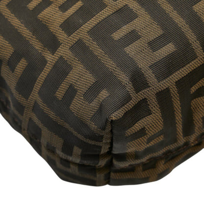 FENDI Hand Shoulder Bag Tote Purse FF Zucca Nylon Leather Khaki Brown Authentic