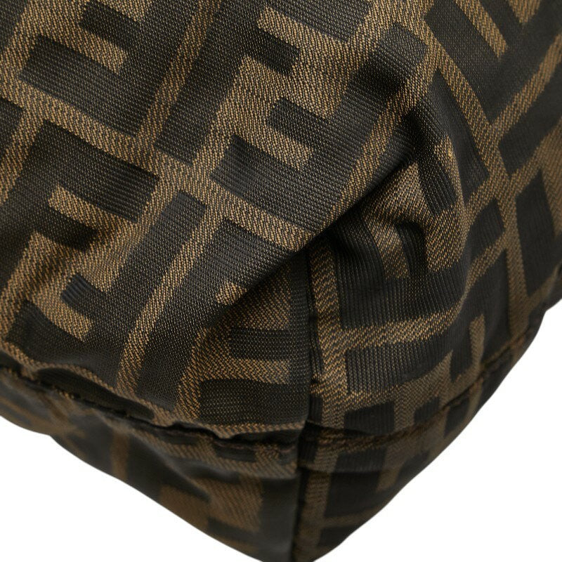 FENDI Hand Shoulder Bag Tote Purse FF Zucca Nylon Leather Khaki Brown Authentic