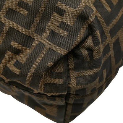 FENDI Hand Shoulder Bag Tote Purse FF Zucca Nylon Leather Khaki Brown Authentic