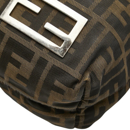 FENDI Hand Shoulder Bag Tote Purse FF Zucca Nylon Leather Khaki Brown Authentic