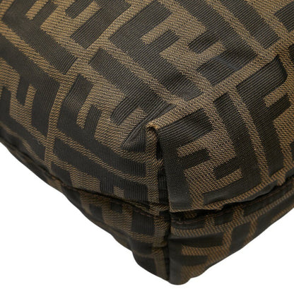 FENDI Hand Shoulder Bag Tote Purse FF Zucca Nylon Leather Khaki Brown Authentic