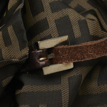 FENDI Hand Shoulder Bag Tote Purse FF Zucca Nylon Leather Khaki Brown Authentic