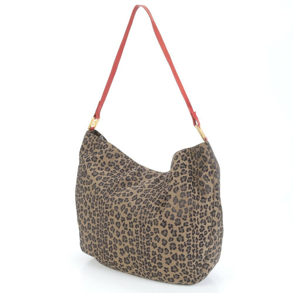 FENDI Shoulder Bag Purse Leather Nylon Brown Authentic