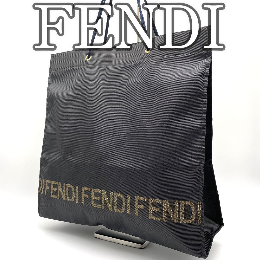 FENDI Hand Bag Tote Purse Logo Nylon Black Authentic