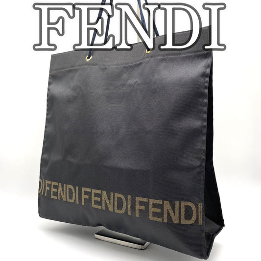 FENDI Hand Bag Tote Purse Logo Nylon Black Authentic
