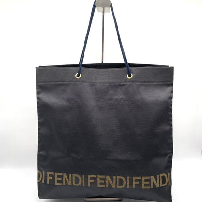 FENDI Hand Bag Tote Purse Logo Nylon Black Authentic