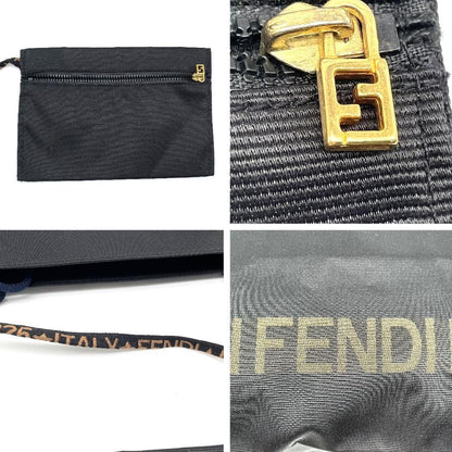 FENDI Hand Bag Tote Purse Logo Nylon Black Authentic
